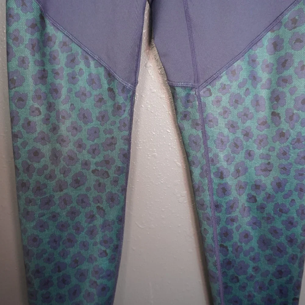 Joy Lab Womens Navy Blue And Green Leopard Mesh Yoga Workout Leggings Size XL - Picture 3 of 6